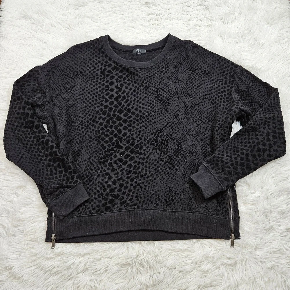 Rails Black Marlo Flocked Velvet‎ Cheetah Print Side Zipper Sweatshirt. Size M - Picture 2 of 9